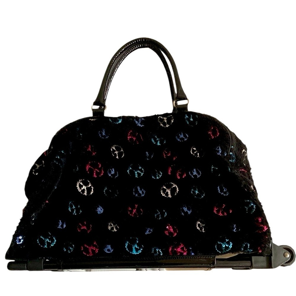 Justice Girl’s Black Plush Sequin Peace Sign Rolling Overnight Bag Sleepover